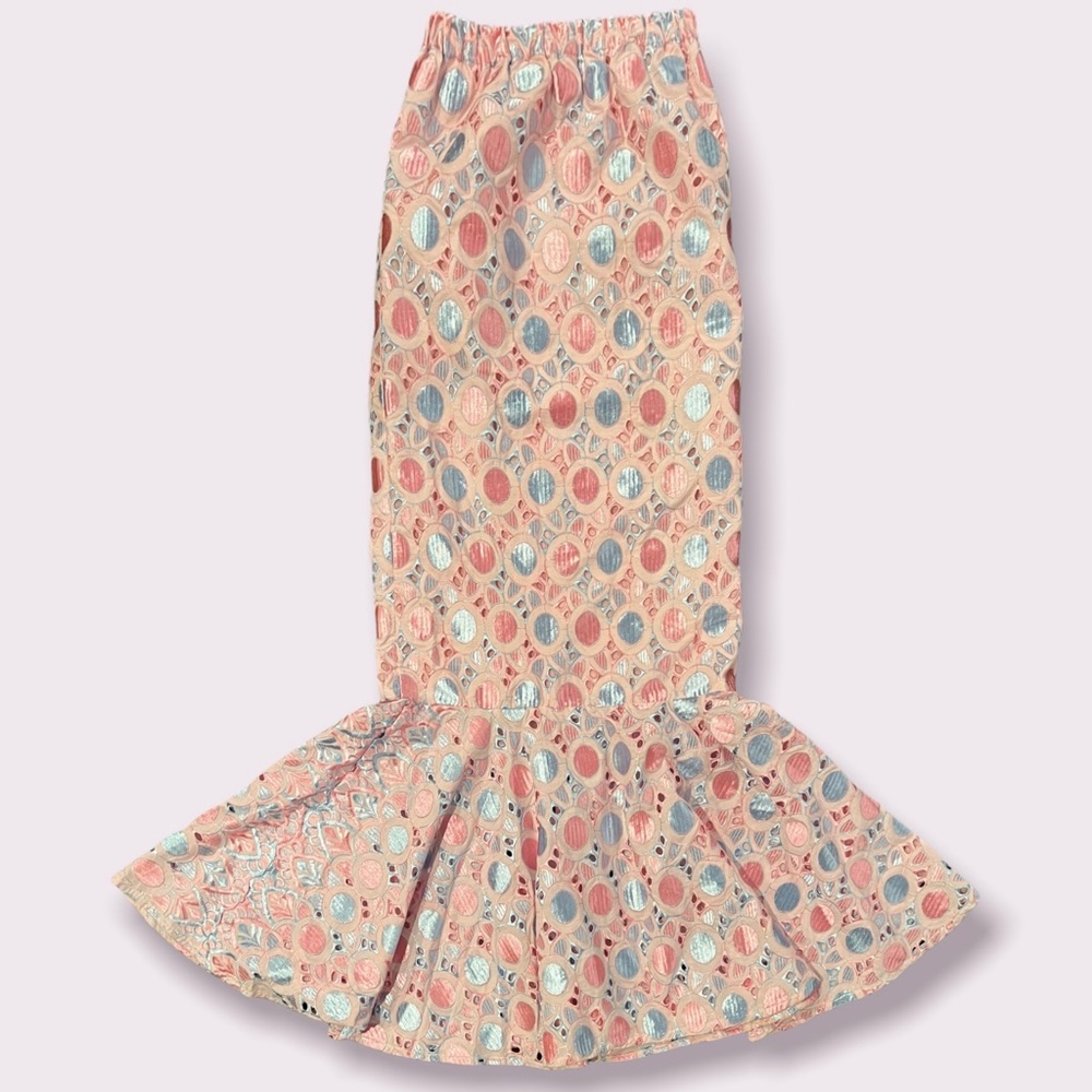 Handmade Mermaid Maxi Skirt Blue Pink Lace Overlay Elastic Waist